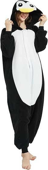 Black Penguin XL Adult Animal Onesie Unisex One-Piece Cosplay Costume Pajamas For Men Women