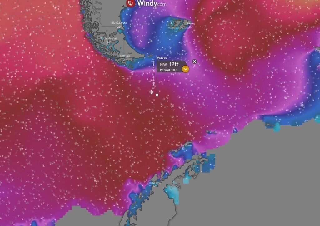 Windy.com showing the Drake passage