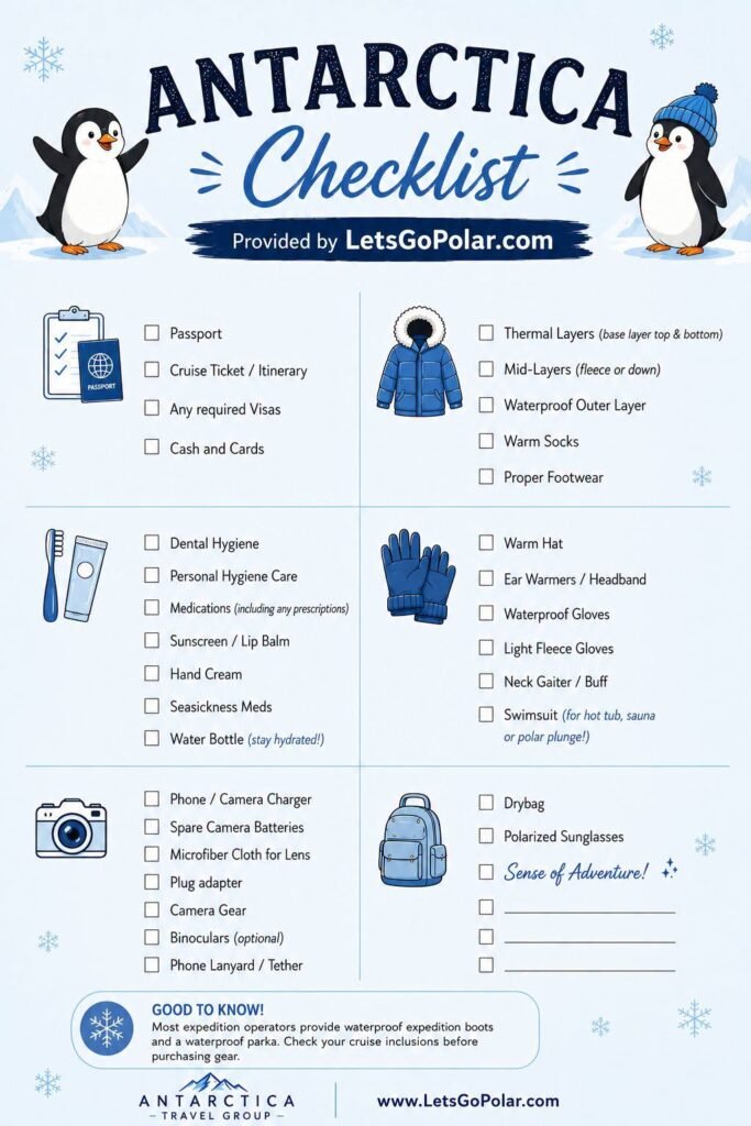 Antarctica packing checklist from LetsGoPolar.com
