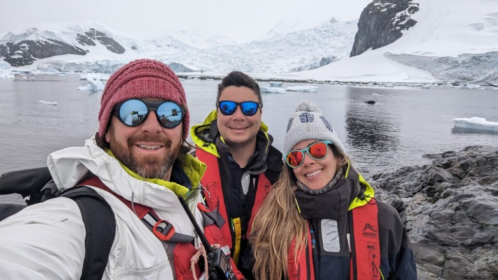 Neill, Ricardo and Bella together on the ice in Antarctica